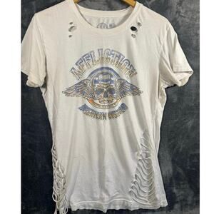Affliction American Customs Brass Knuckles Women’s Distressed T-Shirt XL Cream